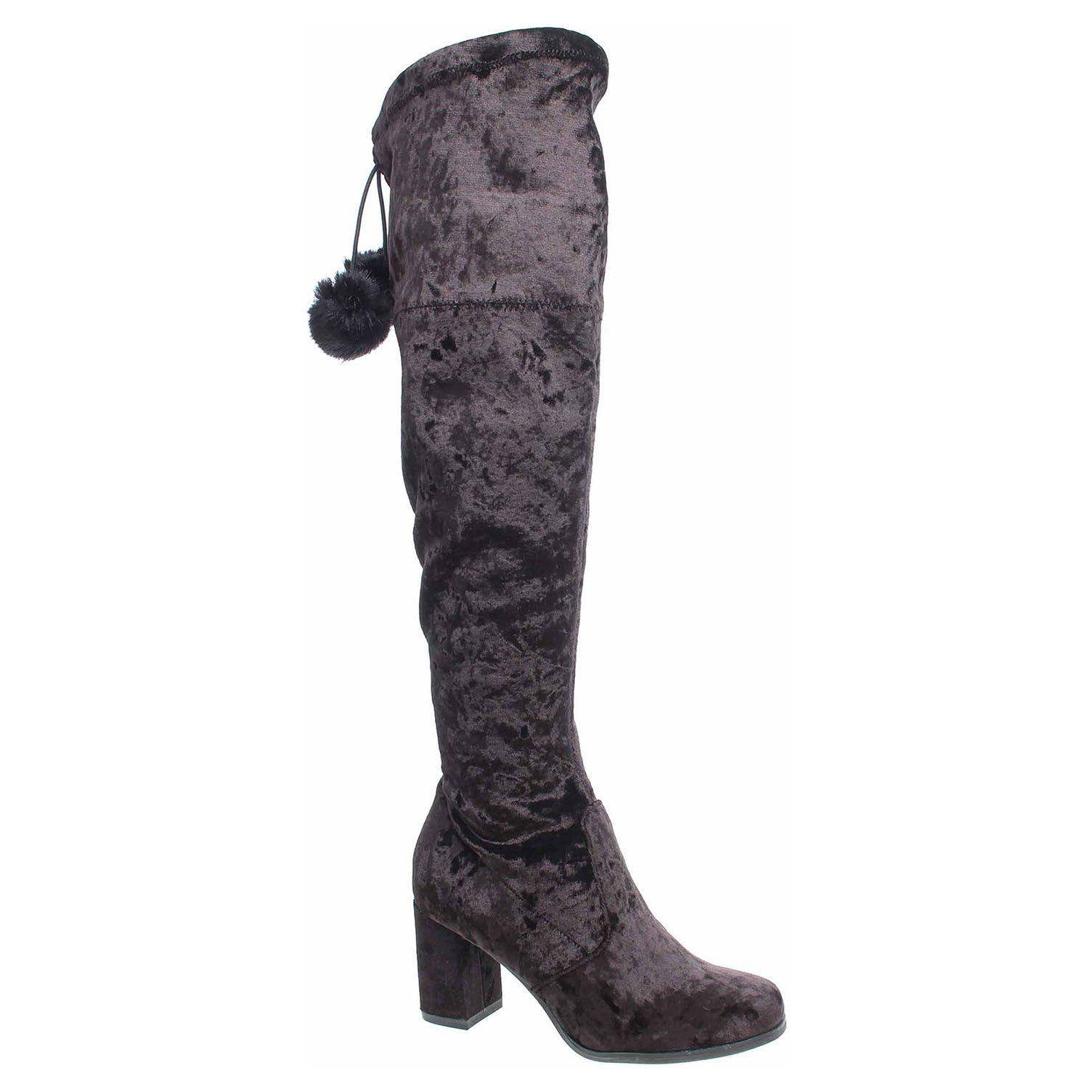 1/1-25564/39 048 black velvet módní dámské kozačky nad kolena Tamaris