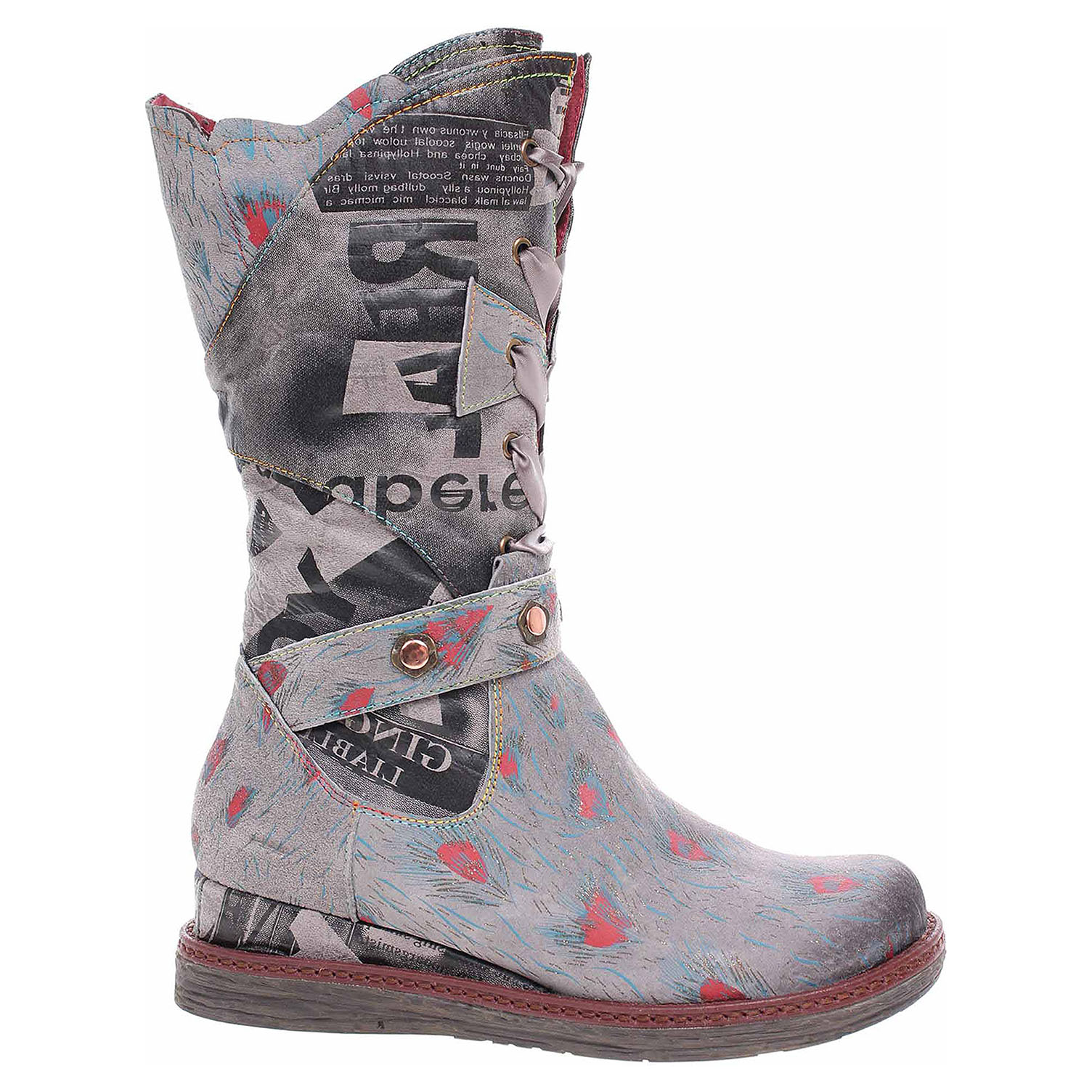 Ernault 16 Gris módní dámské kozačky, šněrování+zip