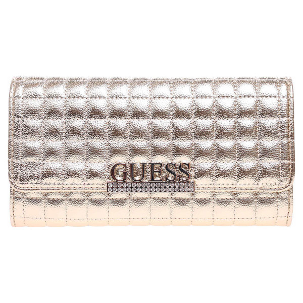 detail Guess dámská kabelka Matrix Laminated Quilted Clutch gold